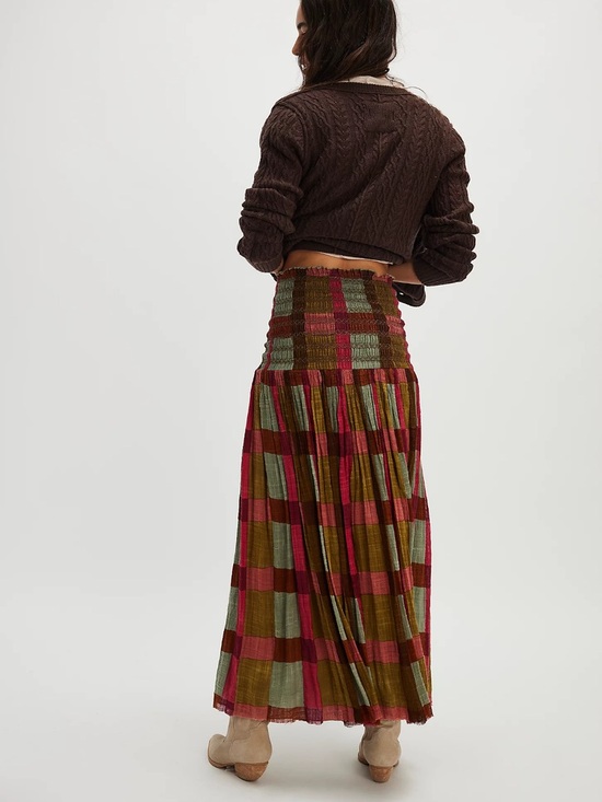 Free People Dresses & Skirts - Free People Plaid Maxi Skirt in Olive, Raspberry & Sage